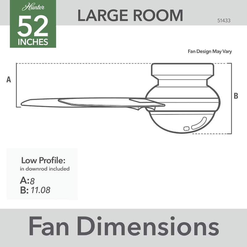 Hunter 52" Minimus Modern Sleek Low Profile Ceiling Fan with LED Light, Handheld Remote - Contemporary, Transitional