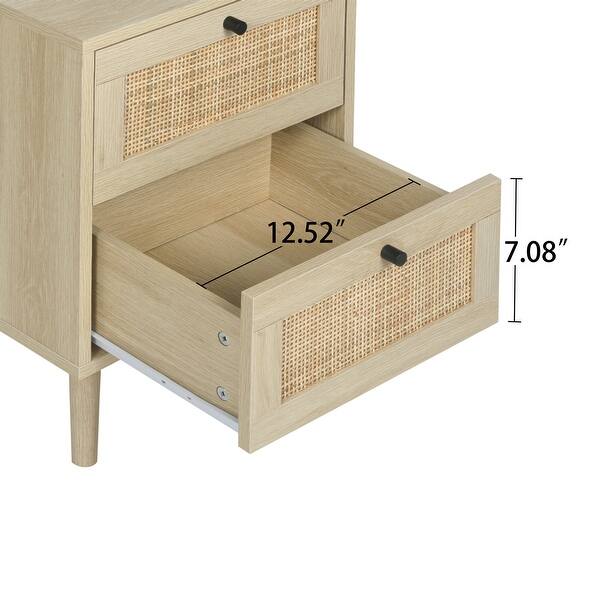 dimension image slide 3 of 4, Rattan Nightstand Bedside Table with Rattan Drawers