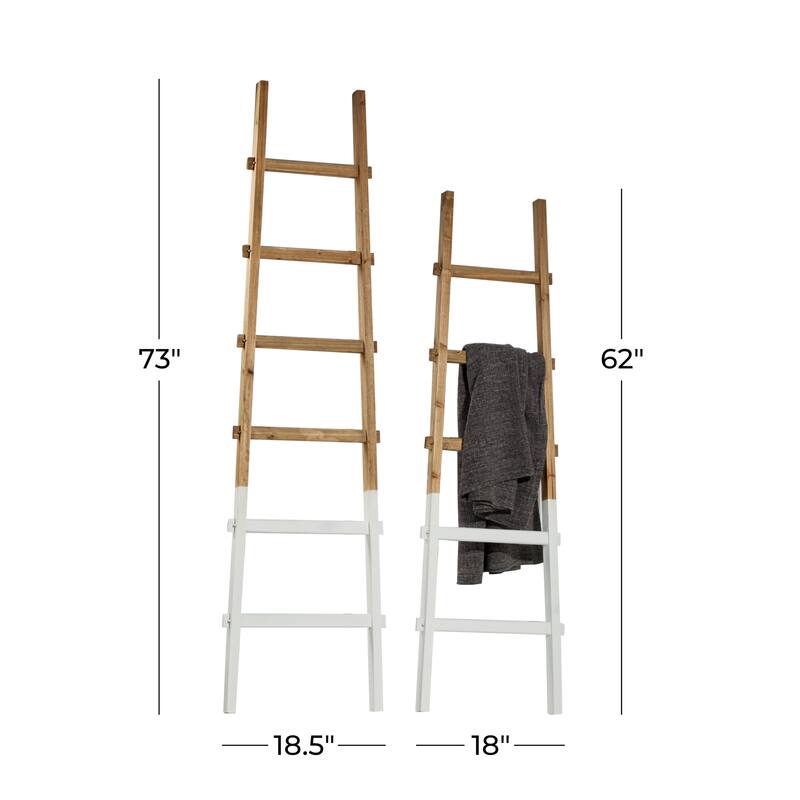 Brown Wood 5 and 6 Rack Partition Ladder with White Bases (Set of 2) - S/2 62", 73"H