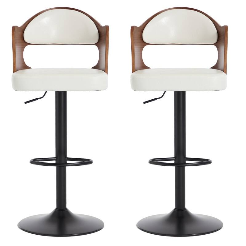 PU Leather Upholstered High-resilience Cushion 360° Swivel Adjustable Height Bar Stools with Footrest(set of 2)