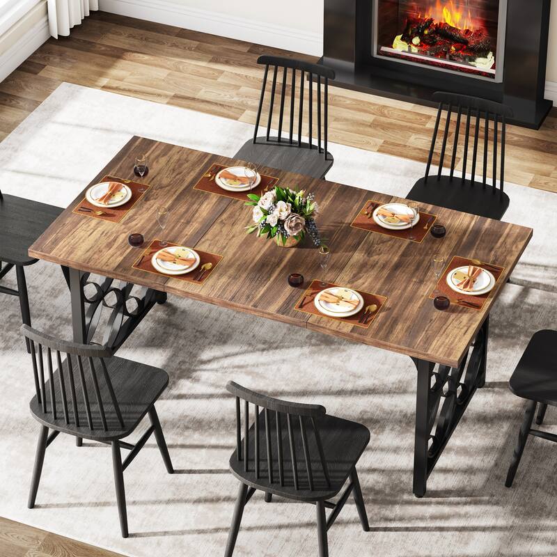 63-inch Modern Dining Table for 4-6 People, Rectangular Marble Dinner Table with Gold Metal Frame for Home Kitchen