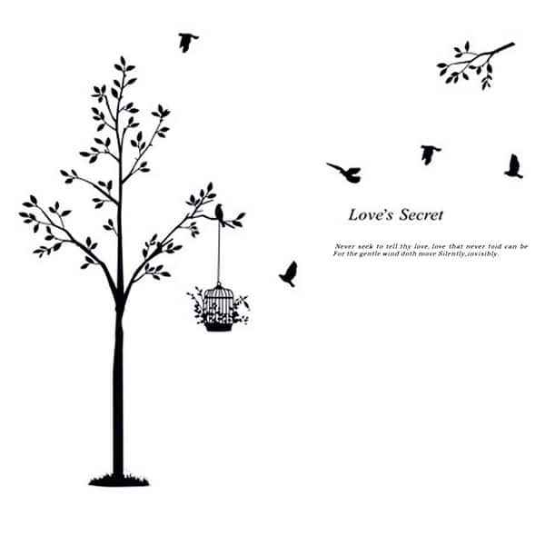 Shop Unique Bargains Home Living Room Tree Bird Cage Pattern Wall