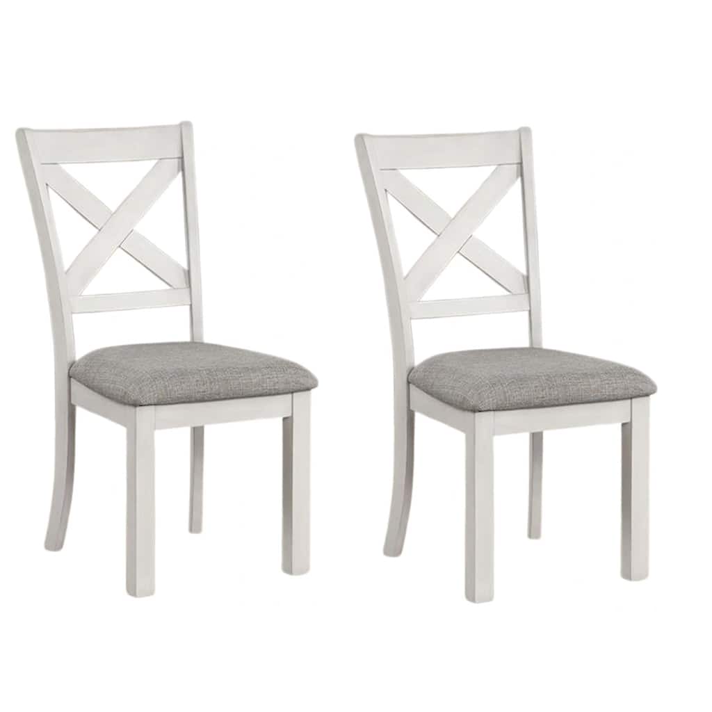 Rone Side Dining Chair Set of 2, Rustic White Rubberwood, Gray Fabric