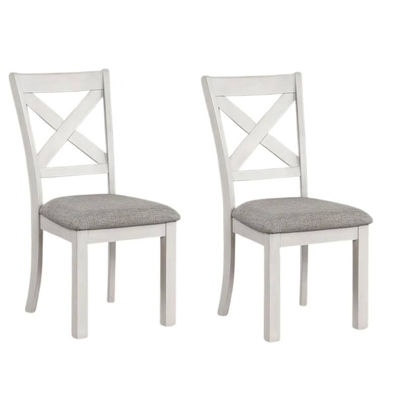 Rone Side Dining Chair Set of 2, Rustic White Rubberwood, Gray Fabric