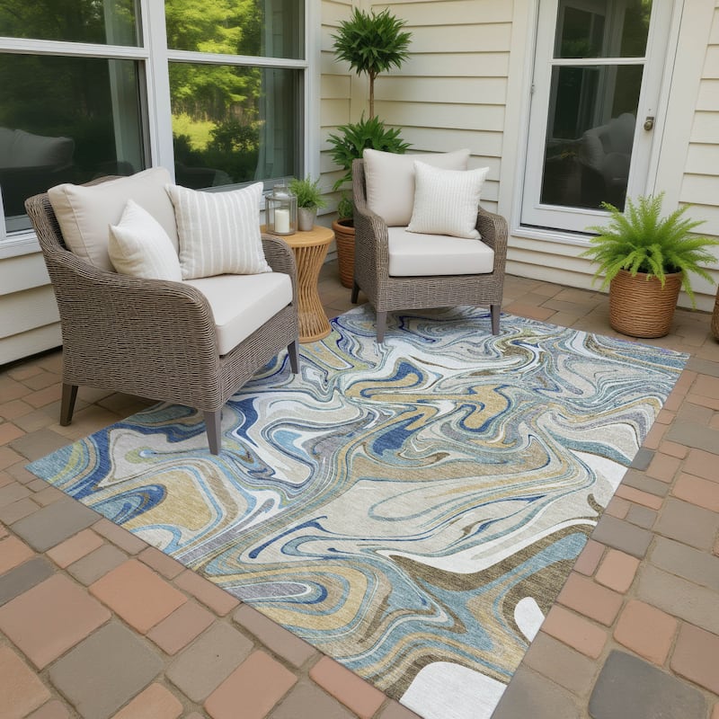 Machine Washable Indoor/ Outdoor Contemproary Fusion Chantille Rug - Putty - 8' x 10'