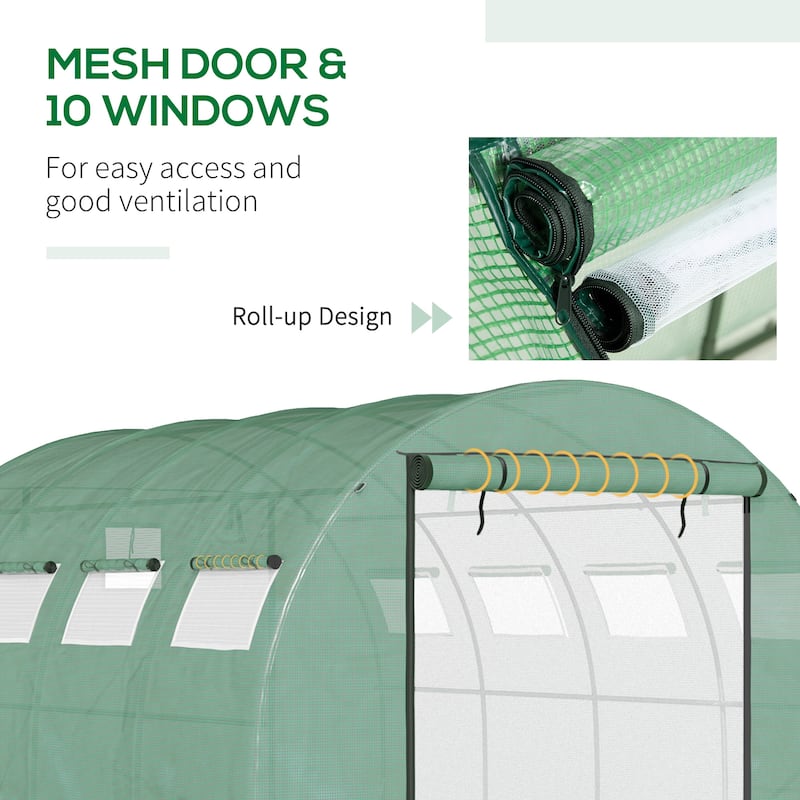 Outsunny 13' x 10' x 6.5' Walk-in Tunnel Greenhouse with 2 Zippered Mesh Doors & 10 Mesh Windows