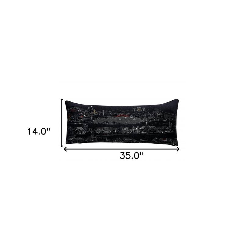 35" Black Los Gatos Nighttime Skyline Lumbar Decorative Pillow