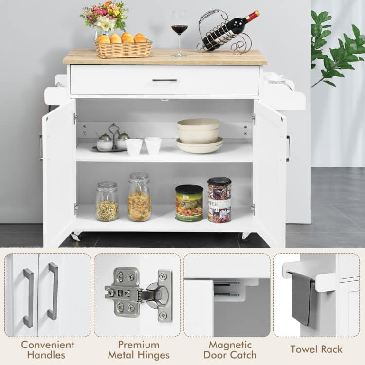 Rolling Kitchen Island Cart with Towel and Spice Rack - 45.5" x 16" x 33.5"(L x W x H)