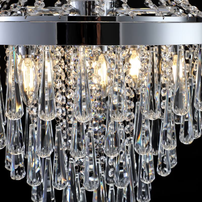 20" Chrome Crystal Chandelier with Adjustable Height, Modern Ceiling Light Fixture for Living Room, Dining Room, Staircase