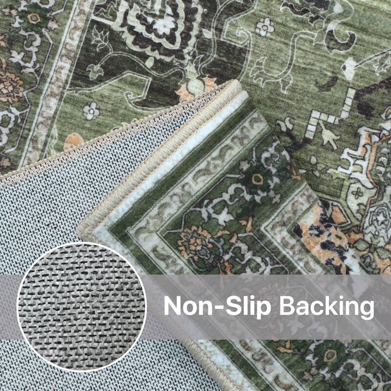 Mcow Retro Floral Medallion Low Pile Lightweight Non Slip Area Rug - 8'X10'