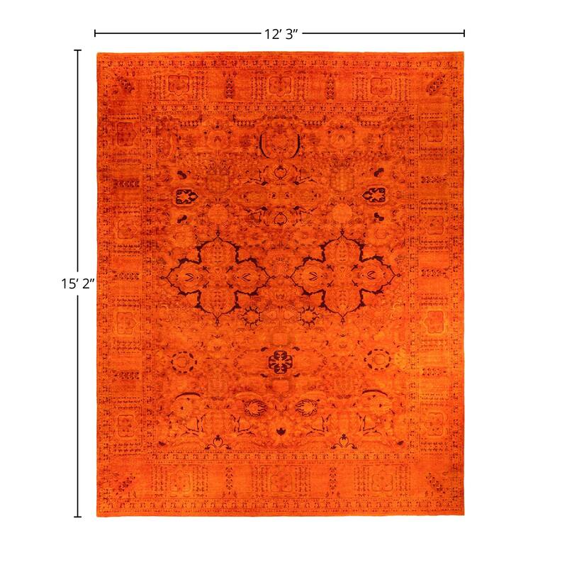 Overdyed, One-of-a-Kind Hand-Knotted Area Rug - Orange - 12' 3" x 15' 2"