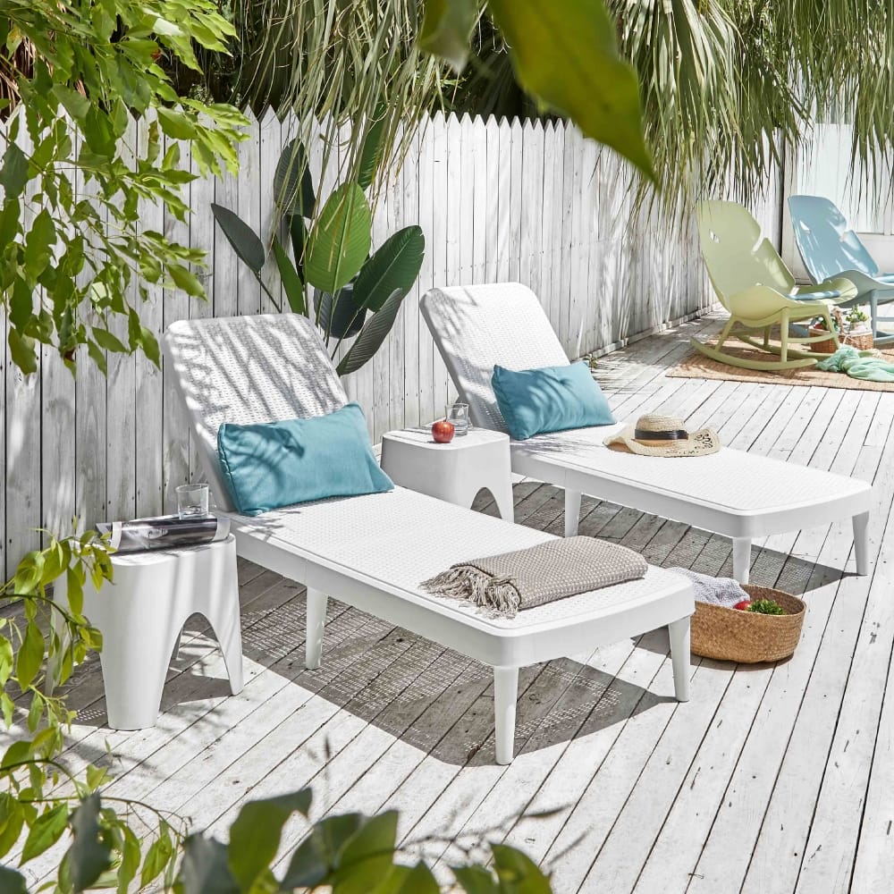 Tahiti Resin Outdoor Chaise Lounge Set With 2 Side Tables