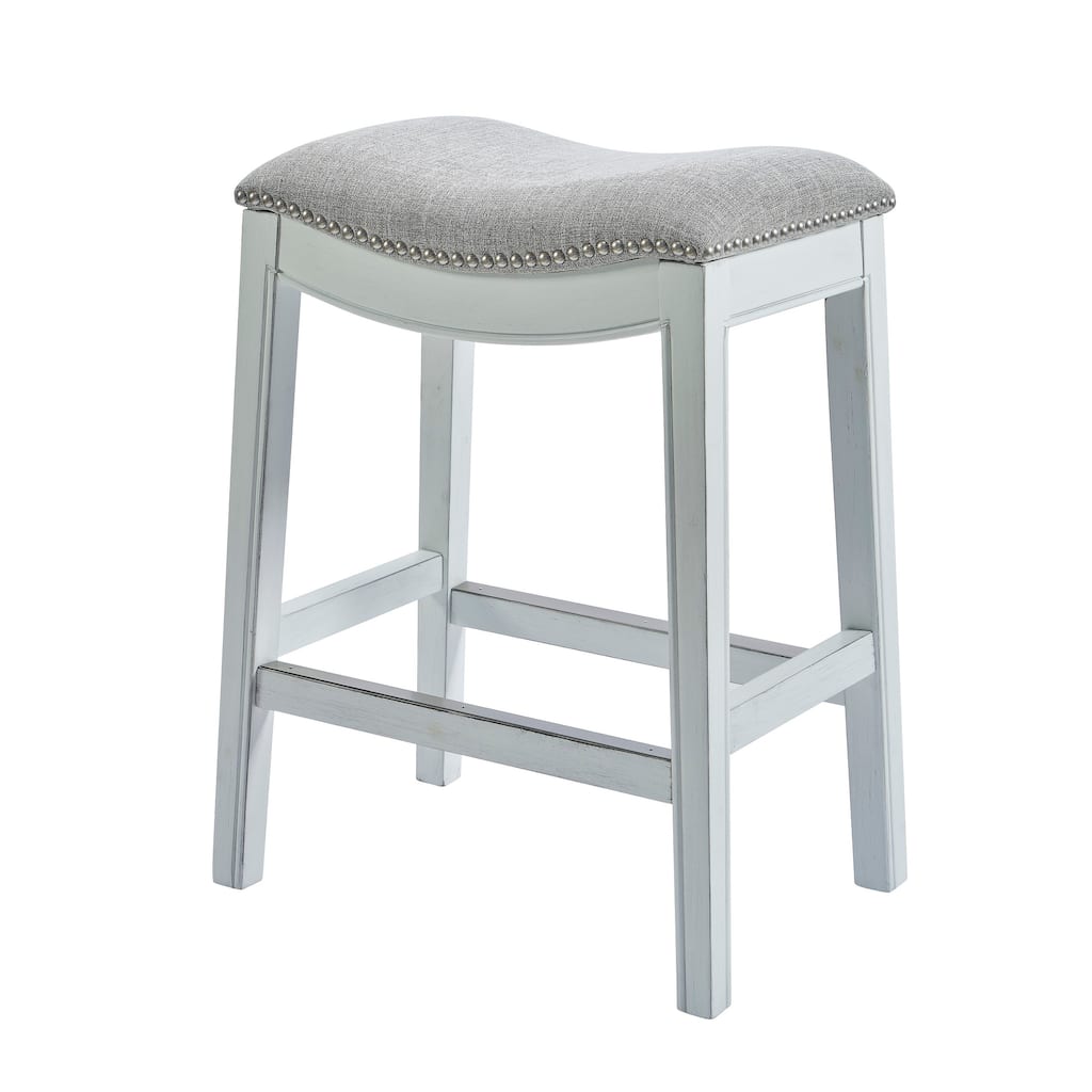 The Gray Barn Kelpie River Whitewash 26" Counter Height Stool with Gray Upholstered Seat
