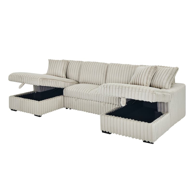 Roomfitters Oversized U Shaped Sleeper Sofa with Pull Out Bed, Modular Sectional Couch with Storage Chaise, Khaki