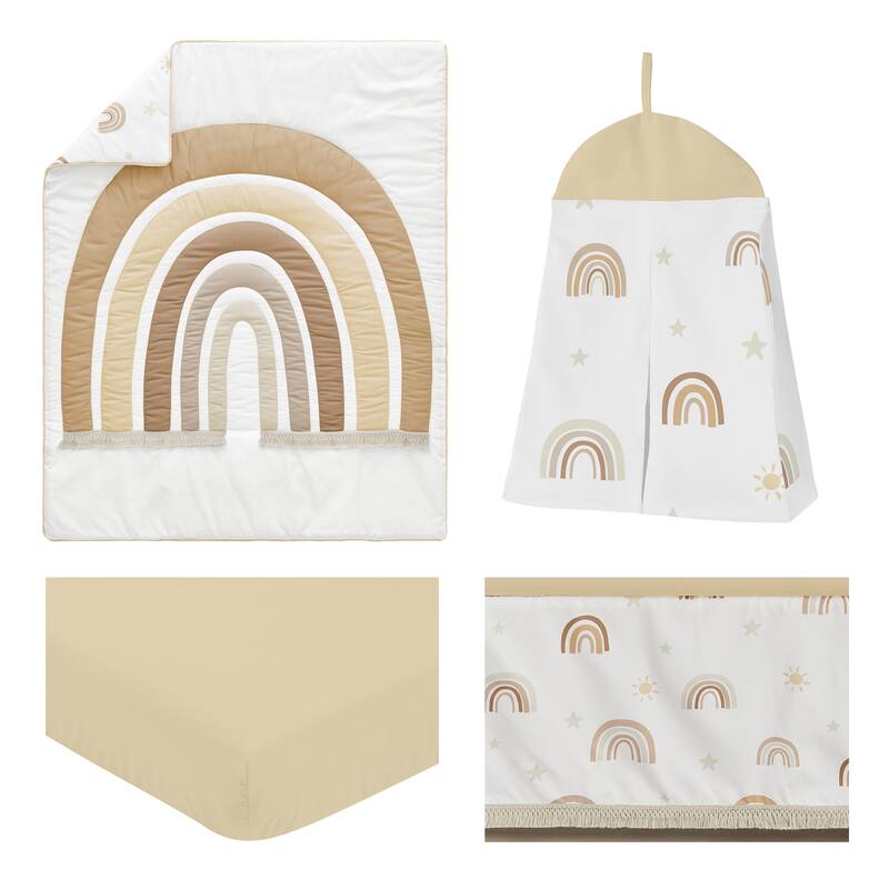 Neutral Boho Rainbow Girl Boy Nursery Crib Bedding Set Mustard Yellow Pumpkin Orange Bohemian Sunshine Modern Macrame Vintage