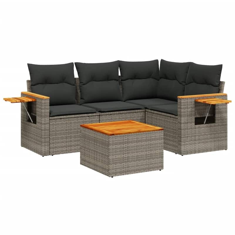 vidaXL Patio Sofa Set with Cushions Outdoor Conversation Furniture Poly Rattan - 24.4 x 33.5 x 27.2 in