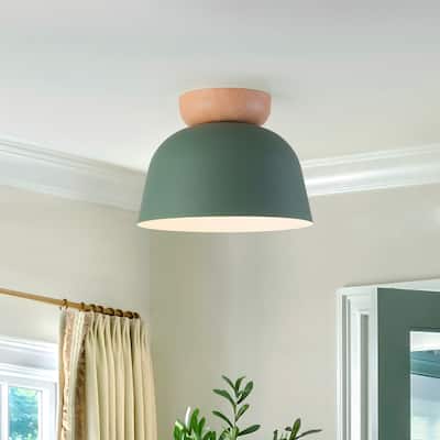 1-Light Blue/Green Dome Shape Flush Mount Ceiling Light - 11.02-in W x 11.02-in D x 7.87-in H