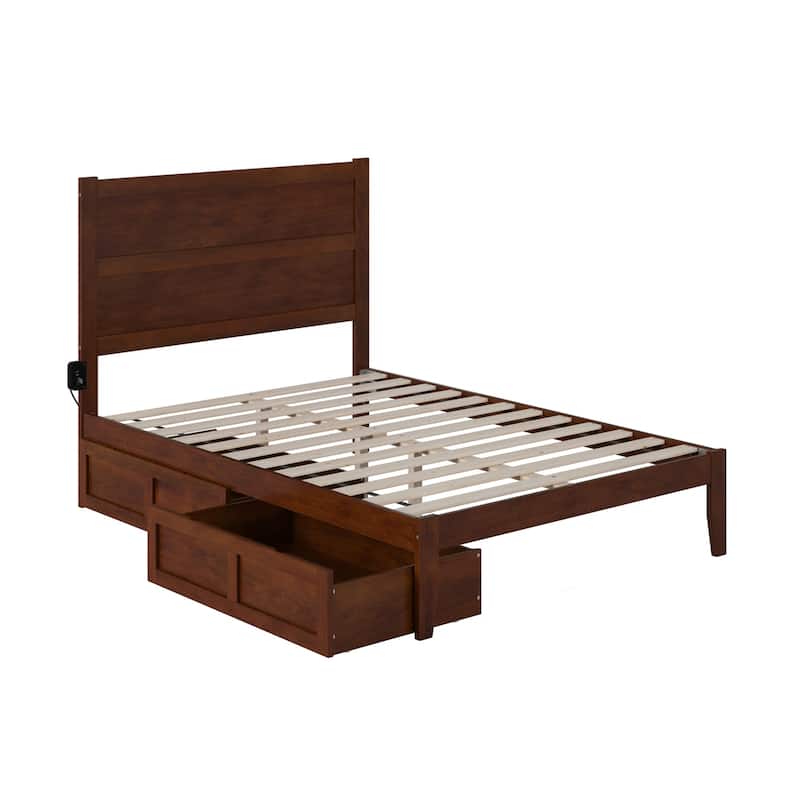 Full Size Bed with Drawers - Modern Walnut Platform Bed Frame - Storage Bed, Easy Assembly