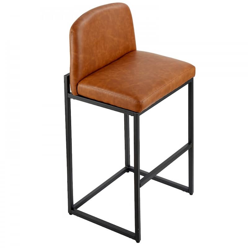 Set of 4 Brown PU Leather Counter Height Bar Stools with Low Backrest and Sturdy Metal Frame - 19.49” x 18.11” x 36.42”