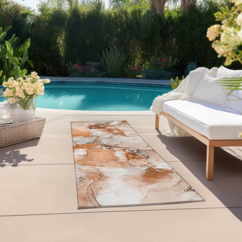 Machine Washable Indoor/ Outdoor Abstract Watercolor Chantille Rug