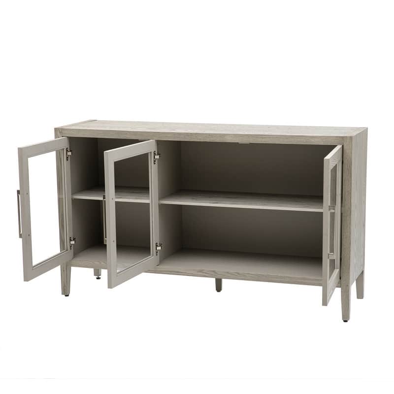 Wood Storage Cabinet with Three tempered glass doors and Adjustable Shelf