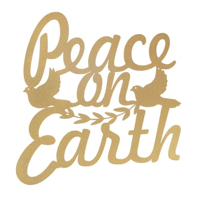 Gold Peace on Earth Wall Decor with Leaf Branch and Dove Wall Hanging for Entryway or Living Room - 13.5”L x 0.25”W x 15.5”H