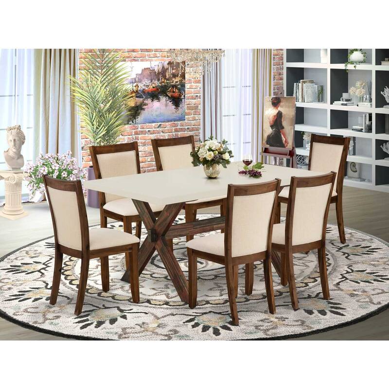 HomeStock 7-Piece Distressed Jacobean Finish Solid Wood Top Dining Table with 6-Chairs