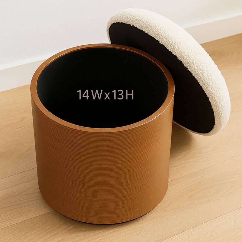Boucle Round Storage Ottoman Foot Stool Small Ottoman for Living Room