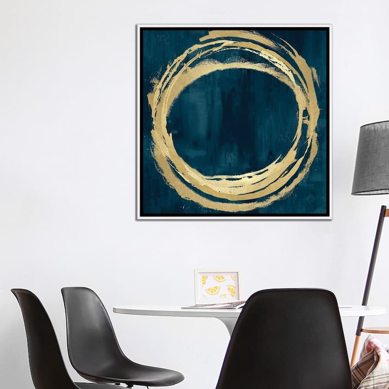 iCanvas "Circle Gold On Teal II" by Natalie Harris Framed Canvas Print