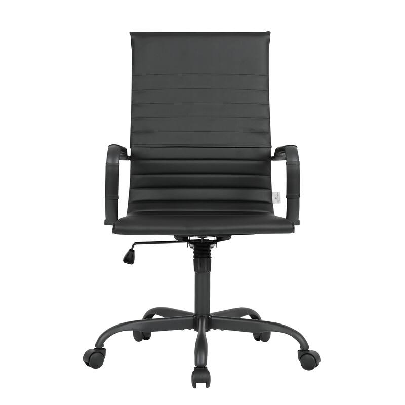 Harris Ribbed Leather Adjustable High-Back Desk Computer Swivel Office Chair in Black Metal Frame for Home Conference