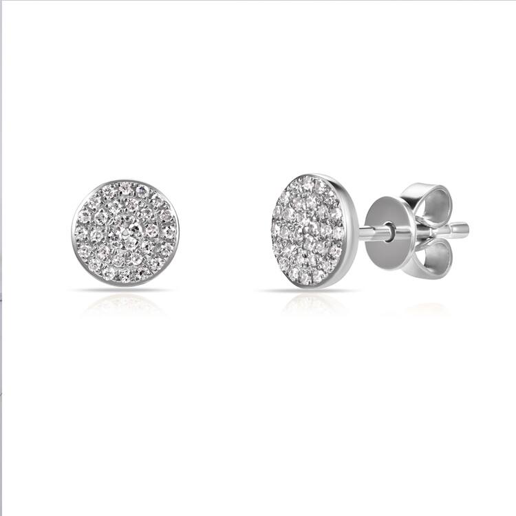 Joelle Collection Round Diamond Stud Earrings - 14K Gold 1/5 CTTW Round Pave Disc Diamond Studs - White