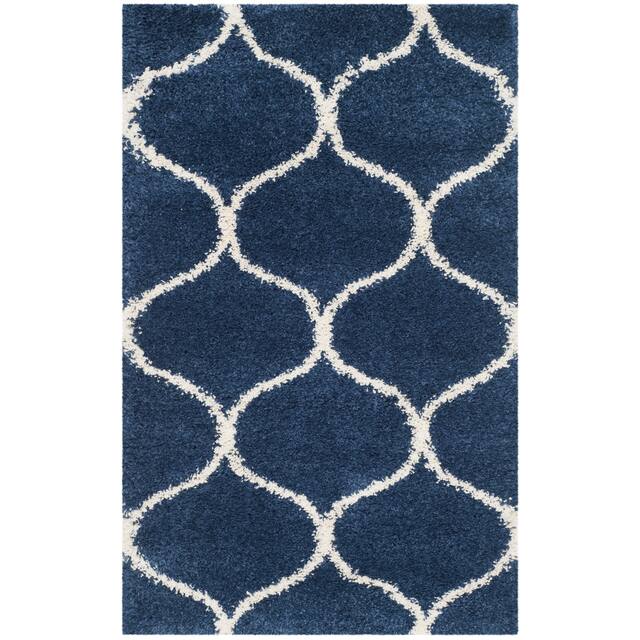 SAFAVIEH Hudson Shag Ogee Trellis 2-inch Thick Area Rug - 2' x 3' - Navy/Ivory