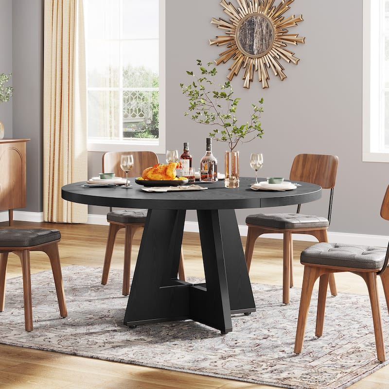 Round Dining Table for 4, 47 Inch Farmhouse Kitchen Table Small Dinner Table