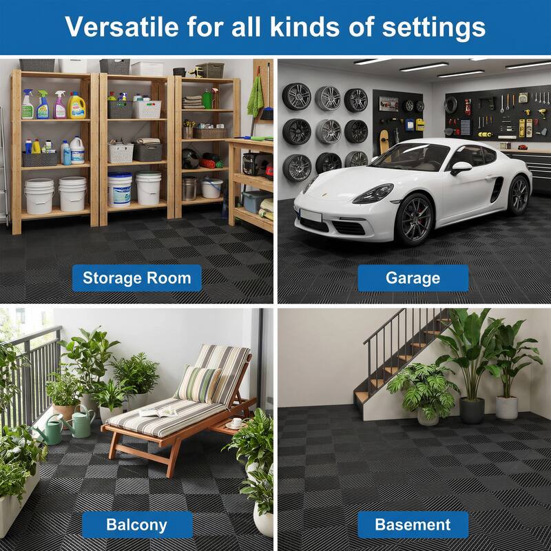 Anmytek Heavy Duty Interlocking Garage Floor Tiles Modular Plastic Snap Together Non Slip Drainage Mats