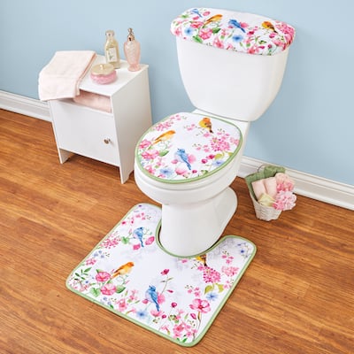 Colorful Birds on Flowering Branch 3-Piece Commode Set - 19 x 0.25 x 9.75