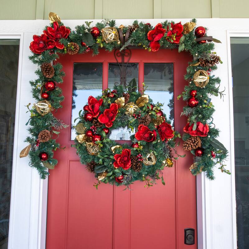 30 in. Lighted Christmas Wreath - Red Magnolia