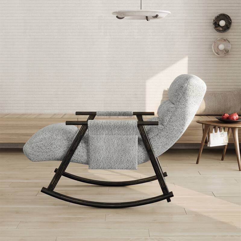 Folding Rocking Upholstered Chair with Adjustable Back and Footrest - Grey