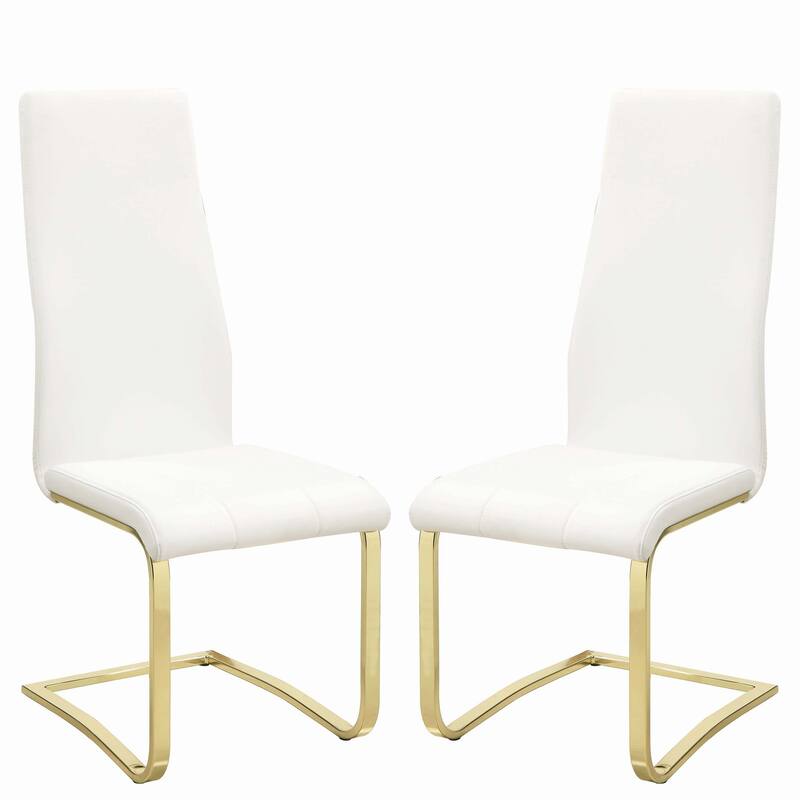 Modern White Upholstery and Gold Tone Metal Dining Chairs (Set of 4)