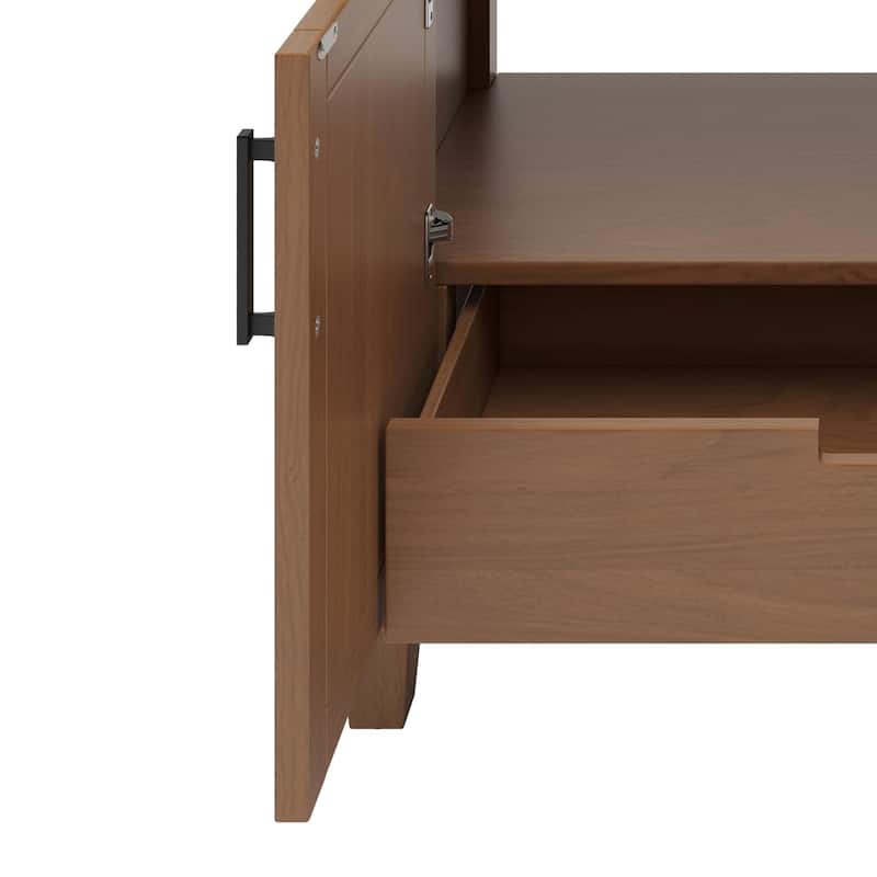 36" Rattan Bathroom Vanity with Ceramic Sink, Modern Bathroom Sink Cabinet with 2 Soft Close Doors and 3 Drawers