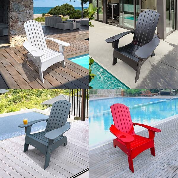 Patio Adirondack Chair Outdoor Fire Pit Chairs with Cup Holder Bed