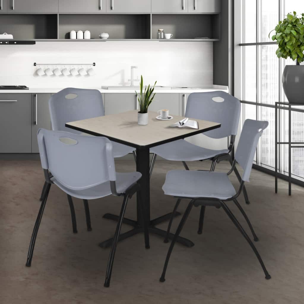 36" Square Breakroom Table- Maple & 4 'M' Stack Chairs- Grey - 36