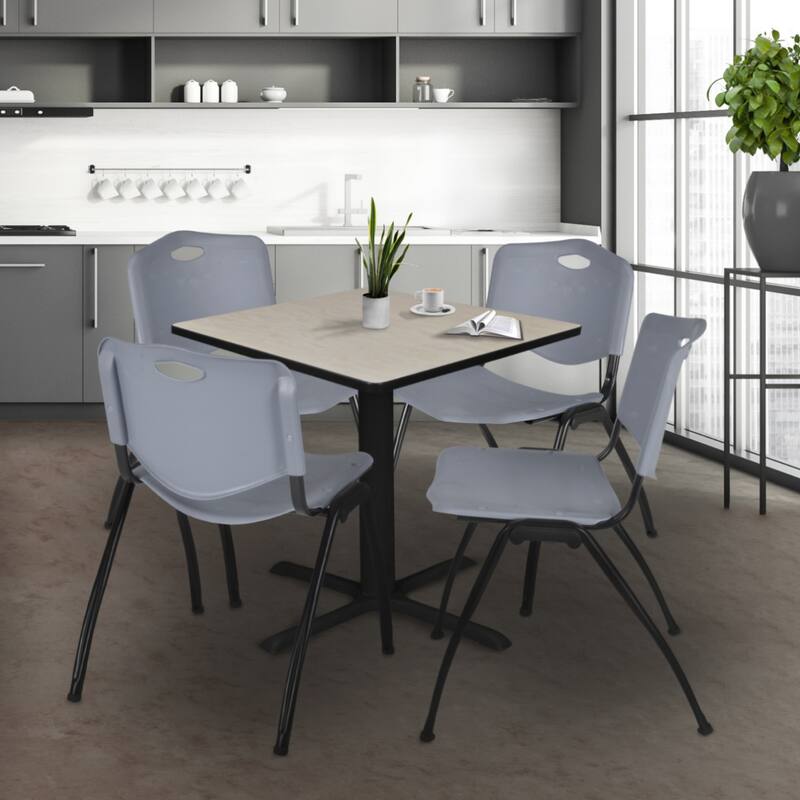42" Square Breakroom Table- Maple & 4 'M' Stack Chairs- Grey - 42