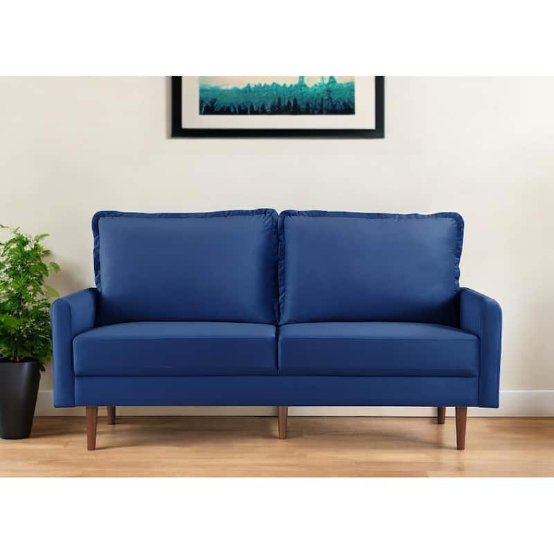 HomeRoots 69" Blue Velvet Sofa With Dark Brown Legs - 69