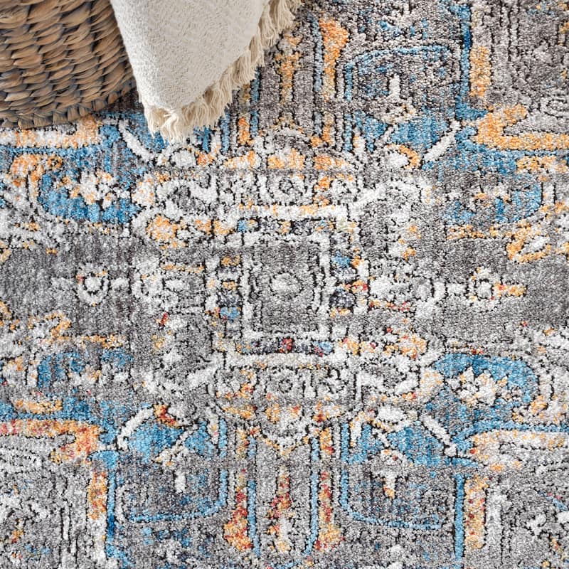 Maras Vintage Medallion Gray/Mustard/Turquoise Area Rug
