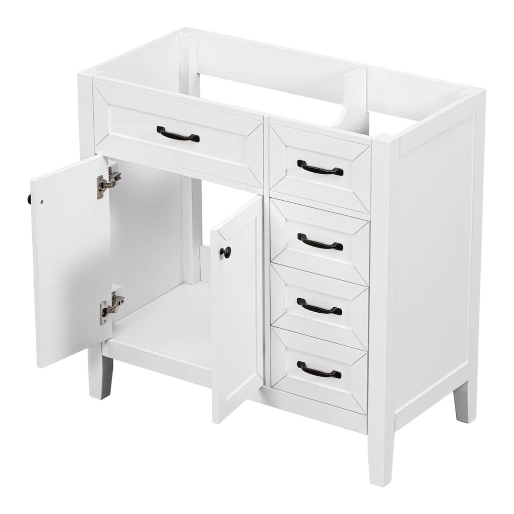 Modern 36 Inch Bathroom Vanity Base with 2 Cabinet Doors and 3 Drawers, Solid Wood Frame, Cabinet Only without Sink