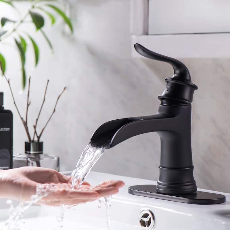 Bathroom Faucet Waterfall Single Handle Vessel Sink Faucet Deck Mount Black Vanity Faucets