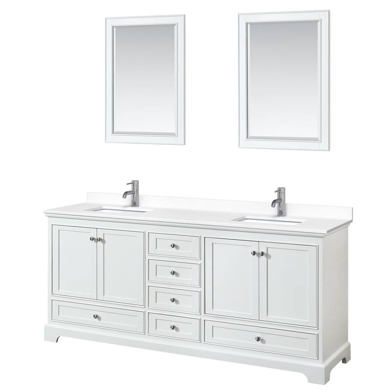 Wyndham Collection Deborah 80" Free Standing Double Basin Vanity Set - White / White Cultured Marble Top / Polished
