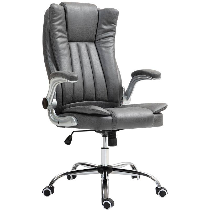 Executive Office Chair with Padded Flip-up Arms, Swivel Computer Chair with Adjustable Height and Tilt Function - Gray