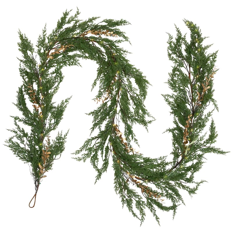 Real Touch™ Pre-Lit Cedar Pine Artificial Christmas Garland - 10' - Warm White LED