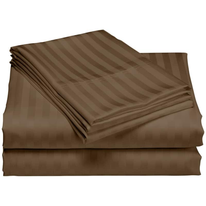 1200 Thread Count Cotton Deep Pocket Luxury Hotel Stripe Sheet Set - Brown - California King